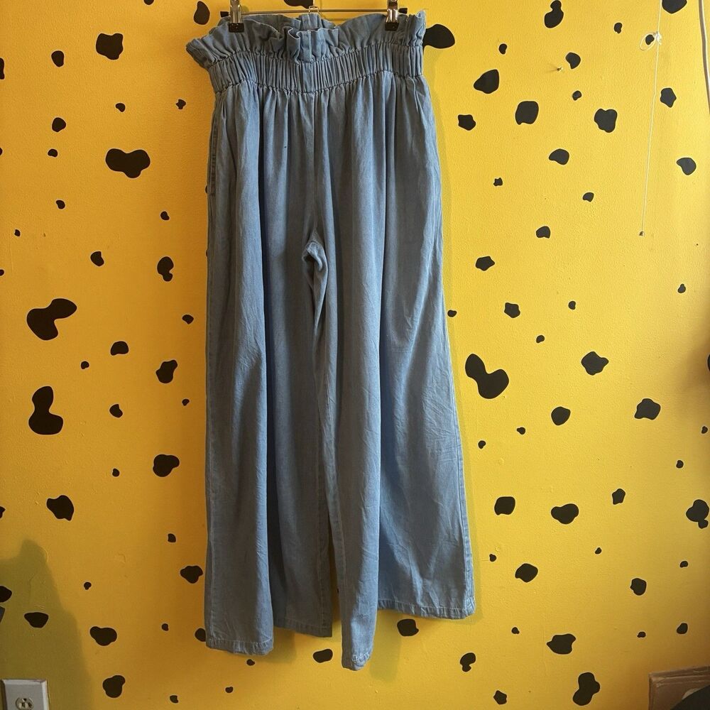 Good Times Womens M Light Blue Denim Wide Leg Pants Elastic Waist Cotton Y2K